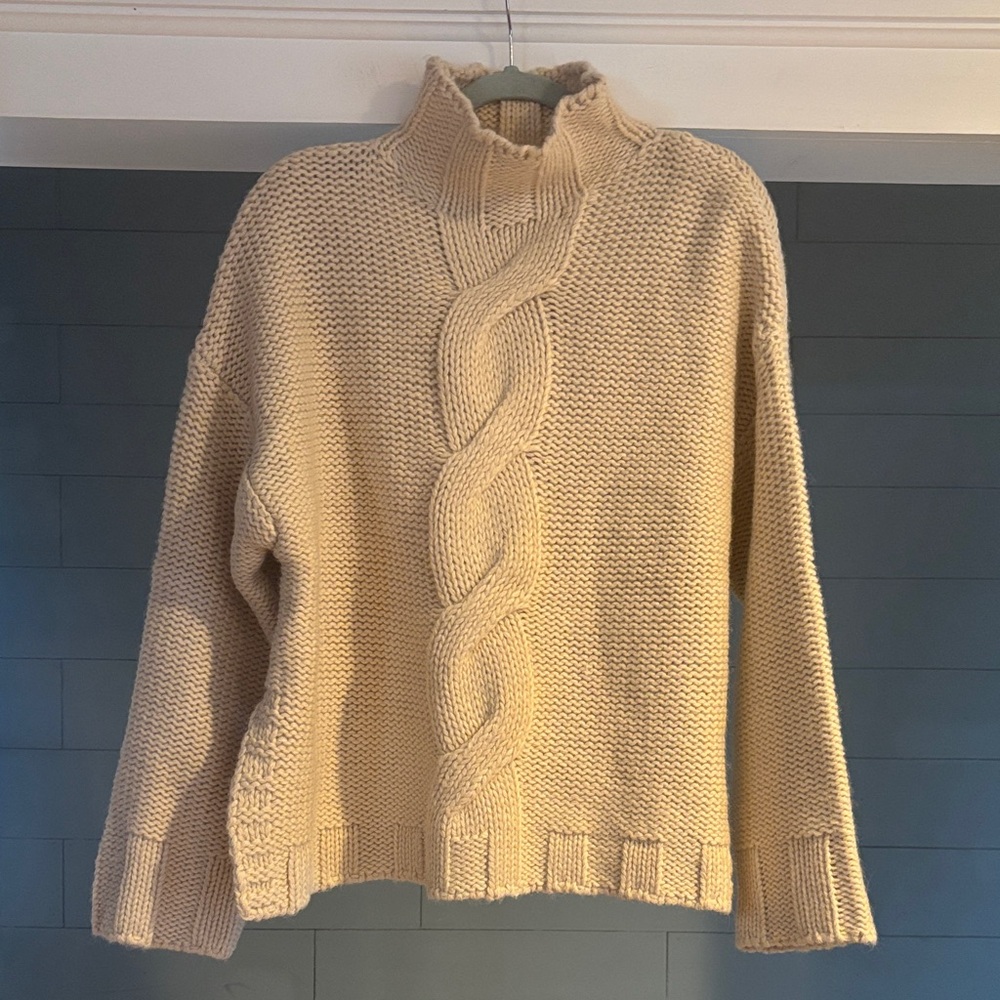 Zara Cream Cable Knit Turtleneck Sweater